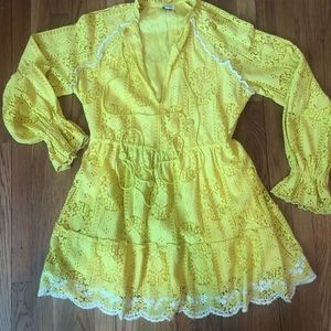 Hemant and Nandita Yellow Eyelet Lace Sol Dress